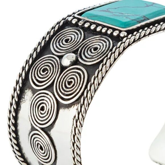 Myra Silver and Turquoise Handcrafted Cuff Bracelet "Mountain Views" - Picture 5 of 6